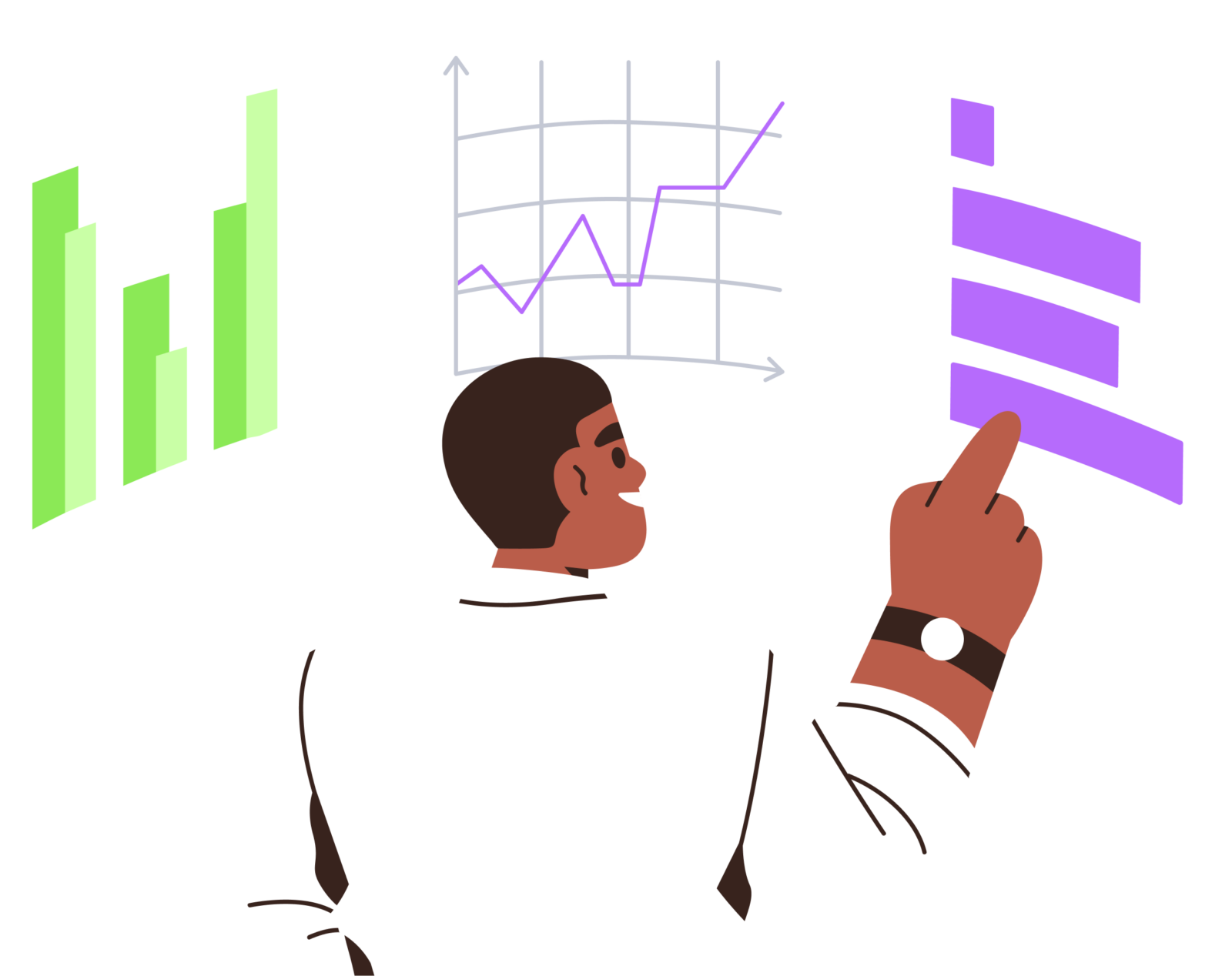 Illustration of a professional pointing at servicePath digital charts.